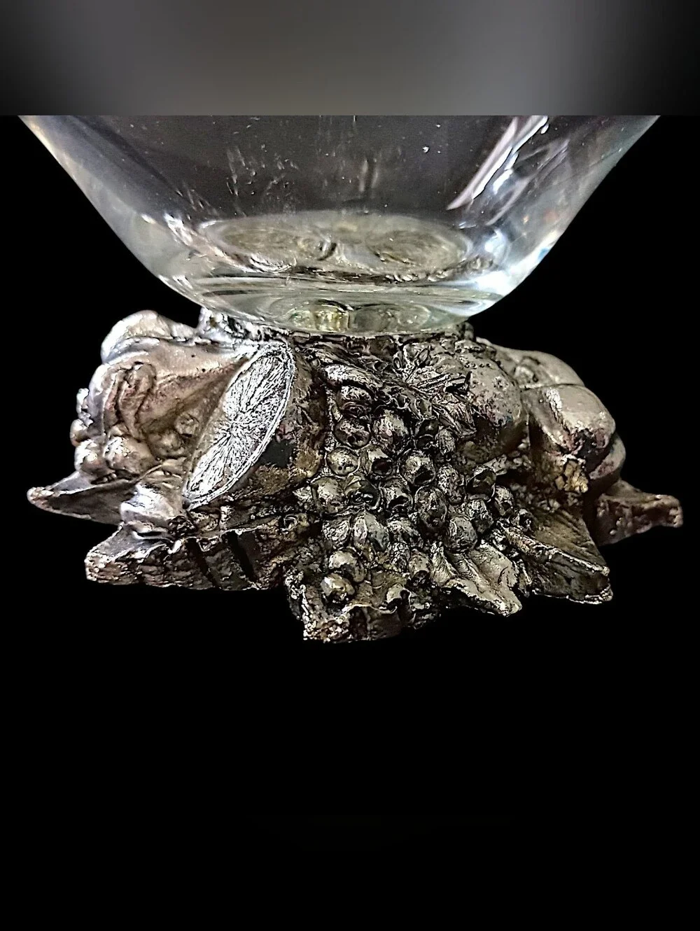 Vintage Murano Cristal Line Compote Bowl Dish Silver Tone Fruit Pedestal Italy
